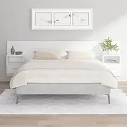 White Engineered Wood Headboard with Storage Cabinets, Wall-Mounted for Queen Size Bed Frame, Space-Saving Design