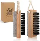 Foot Scrubber Brush with Pumice Stone for Feet Hands, Wooden Cleaning Fingern...