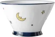 Soup Bowls, Japanese Style Salad Bowl Cereal Bowl Set Porcelain Serving Dish for Rice, Dessert, Snack, Pumpkin Rim, Assorted Designs, White Color,Set of 6