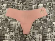 NWT Victoria's Secret Pink No Show Thong Panty Light Pink Glitter Snowflake L