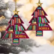 Personalized Christmas Book Tree Name Ornament, Book Lover Christmas Ornament