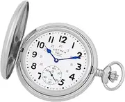 [Gotham] Men's Classic Silver-Tone Polished Case Double Hunter 17 Jewel Mechanical Pocket Watch # GWC18807S, Silver