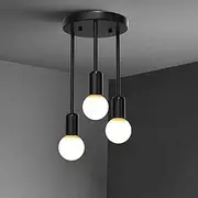 BrightArk E27 Vintage Black Ceiling Lamp Holder, 3-Retro Pendant Light Fitting, Retro Industrial Style E27 Lamp Holder, Modern Hanging Lampe for Kitchen Living Room Dining Room Bedroom