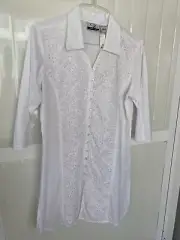 CZ Coverups NWT Wom S Sheer White Sequin Buttonfront w/Slits