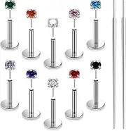 [Ruifan] Titanium Flat Back Lip Rings Threadless Push in Earrings Studs Nose Rings 20G 18G 16G Mix Colors CZ Tragus Cartilage Lobe Rook Helix Conch Labret Medusa Nostril Piercing Jewelry for Women Men