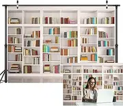 LYWYGG 7X5FT Bookshelf Backdrop Bookcase Backdrop Library Office Background for Video Conference Vintage Party Books CP-259 White