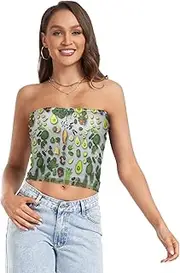 [RPLIFE] Funny Vitamins Cropped Tube Top, Strapless Tops Going Out, Mesh Tube Tops, Trendy Crop Tops (S)