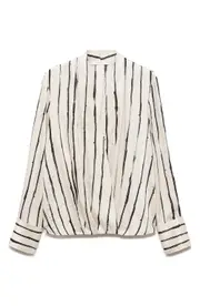 MANGO Stripe Faux Wrap Top in White at Nordstrom, Size 10