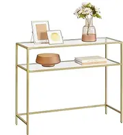 VASAGLE Console Table, Entrance Table, Sofa End, Tempered Glass Table Top, Easy Assembly, Adjustable Legs, for Living Room, Entryway, Hallway, Gold and Transparent LGT025A01