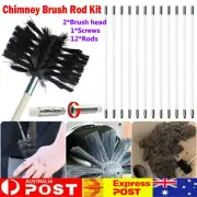 15PCS/Set Chimney Sweeping Cleaner Brush Flue Cleaning Fireplace W/Rods Tool Kit