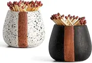 Ceramic Match Holder With Striker - Set of 2 - Cute and Fancy Matches in a Jar - Decorative Modern Home Decor Gifts - Mantel Decorations - Matches NOT Included