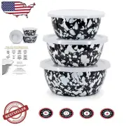 Functional Black Swirl Enamelware Nesting Bowls – 3 Sizes for Every Occasion