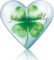 Otuuz Crystal Glass Clover Lucky Charm I Am Stolz auf Dich Heart Shaped Four Leaf Clover Pendant Inspirational Heart Lucky Charm Graduation Gifts for Son Daughter Student Friend
