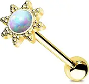 [Jewseen] Tongue Rings Sun Opal Tongue Barbell Internal Thread Tongue Piercing Jewellery Surgical Steel Tongue Ring for Women Men