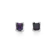 Silver Square Violet Cubic Zirconia Stud Earrings in Purple
