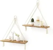 Mkono Macrame Hanging Shelves Boho Wall Decor 16.5"L x 5.5"W x 17.7"H, White