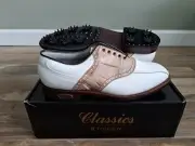 NEW Footjoy Classics Dry Premiere Mens Golf Shoes 50634 WH/TAN Croc 9.5D