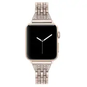 Compatible For Apple Watch Iwatch4 Stainless Steel Metal Five Beads Two Rows Of Diamond Strap,Replacement Strap-44mm-VINTAGE GOLD