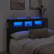LED Headboard Black 160 cm Engineered Wood