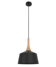 Husk 1 Light 270mm Pendant in Matte Black with Ash Wood