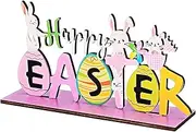 FRCOLOR Easter Wood Sign Charming Bunny Centerpiece for Tabletop Decor Freestanding Design for Home Office Classroom Lasting Use for Spring and Easter Celebrations