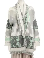 Abstract Patterned Cashmere Tassel Cardigan