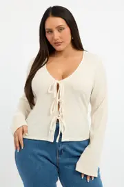 White Tie Front Top Long Sleeve