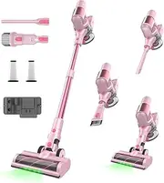 Cordless Vacuum Cleaner, 2 Batteries 120 Mins Runtime, 550W 45KPA Stick Vacuum with Self-Standing, Tangle-Free Brush, LED Display, Vacuum Cleaner for Home Hardwood Floor, Carpet, Pet Hair (Pink)