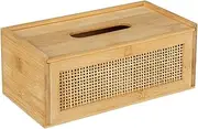 WENKO Allegre Cosmetic Tissue Box Decorative Box for Cosmetic Tissues or Tissues Made of Rattan Weave and High-Quality Bamboo in Trendy Boho Style for Easy Removal, 25 x 10 x 13 cm, Natural