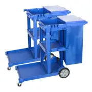 SOGA 2X 3-Shelve Multi Function Hotel Janitor Cart Trolley with Oxford Cloth Bag