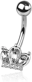 [Pierced Owl] 14GA 316L Stainless Steel CZ Crystal Marquise Crown Belly Button Ring