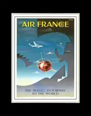 1951 French Airline the Magic Doorway to the World - Matted for 11x14 Frame