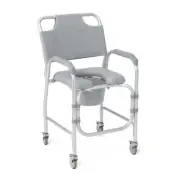 DLX ALUMINIUM COMMODE W/ WHEELS PADDED SEAT