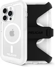 Pelican Voyager Series - iPhone 15 Pro Max Case 6.7" [Compatible with MagSafe] [Anti-Yellow] Magnetic Charging Phone Case With Belt Clip Holster Kickstand [18ft Military Grade Drop Protection] - Clear