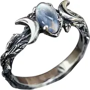Pregeckit Bohemian Triple Moon Goddess Ring Amulet Natural Moonstone Moon Ring Wicca Pagan Jewelry for Women
