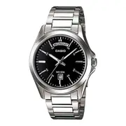 Casio MTP-1370D-1A1V Black Dial Silver Stainless Steel Analog Watch with Day Date