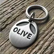 Personalized Pet ID Tag - Olive Shape Dog Tag, Custom Name Hand Stamped, Brushed