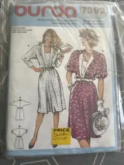 Burda 7392 vintage sewing pattern sz 10 - 18 uncut 1983 dress 2 styles