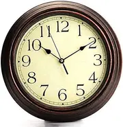 Garden Clocks Outdoor Waterproof, Classic Vintage Scaleless Digital Quartz Outdoor Clocks for The Garden Wall Mounted Sweeping Round Wood Color 30cm