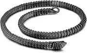 [HFUHLK] Viking Snake Jormungandr Necklace, Mens Stainless Steel Vintage Heavy Amulet, Black Gun Plated Handmade Dragon Scale Jewelry, Stainless Steel Titanium, No Gemstone