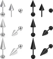 [BodyAce] 18G Spike Cartilage Earrings, Stainless Steel Spike Stud Earrings for Men Women, Daith Helix Tragus Earrings Black Ear Piercing Jewelry