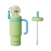Stainless Steel Whale Fountain Tumbler With Handle Two Lids Green