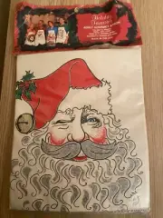 Vintage Christmas Apron NEW 1980s Adult Mistletoe Glitter Full Size Santa NOS