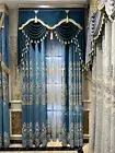 Custom blue embroidered high-end villa cloth curtain tulle valance drape C1584
