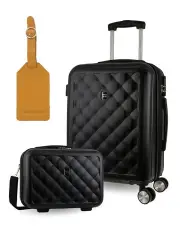 [PIERRE CARDIN] Metro CABIN Hard Shell with Mini Beauty Case Set + Assorted Leather Tag in Black