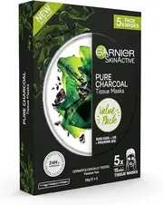 Garnier Face Mask 5x Pack SkinActive Pure Charcoal & Black Tea Tissue Mask