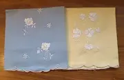 Vintage NOS Pure Line Embroidered Hand Towels Set 2 Floral White On Blue Yellow