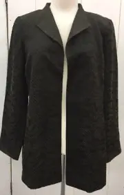 EILEEN FISHER Blazer Small Womens Black Brown Silk Blend Open High Collar NEW