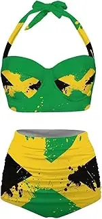 [Annejudy] Women Two Piece Bikini Set Swimsuit Halter Ruched High Waist Bikini with Bottom