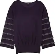 [Alfani] Womens Fringed Tiered Fringe Long Sleeve Crew Neck T-Shirt Top